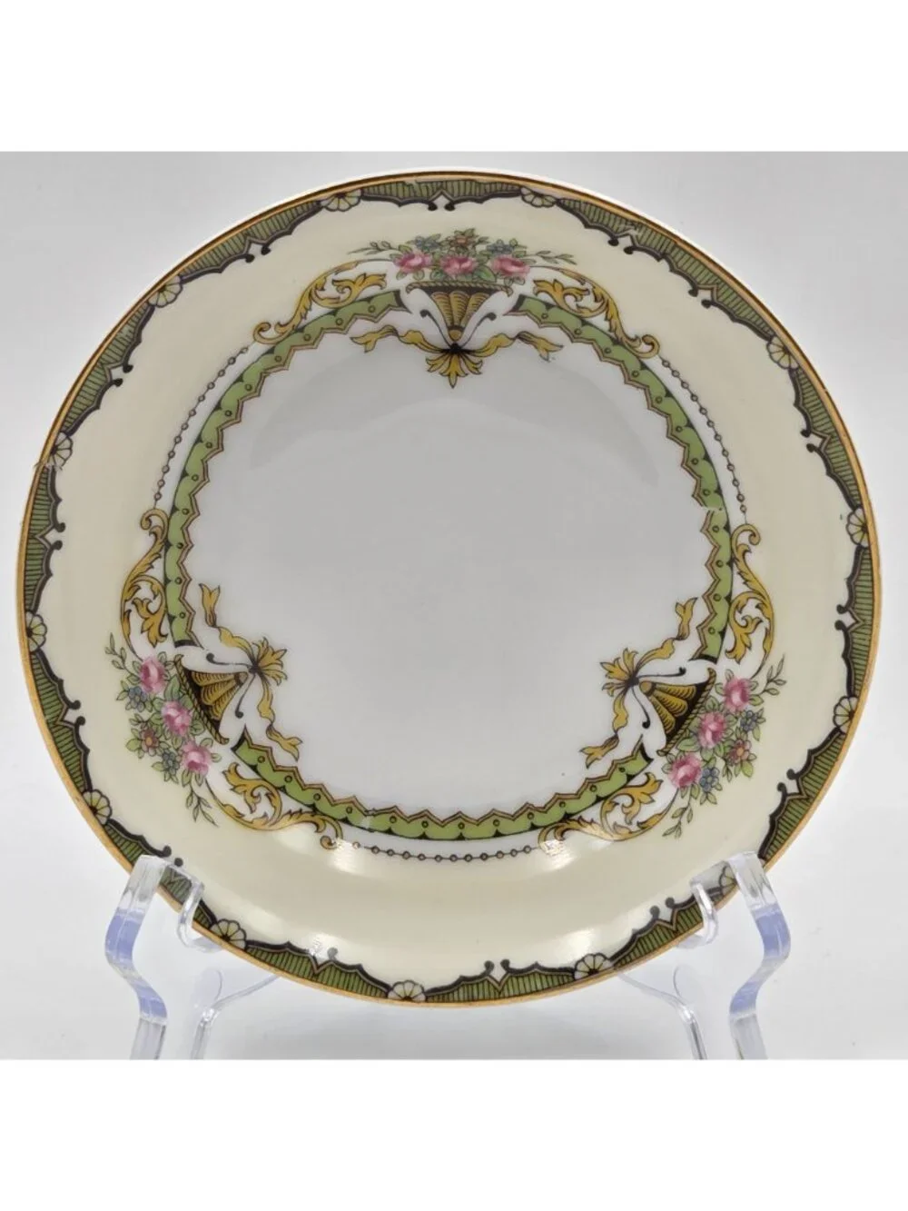Noritake Penelope Set of 2 Fruit Dessert Sauce Bowl  Green Pink Roses Gold Trim